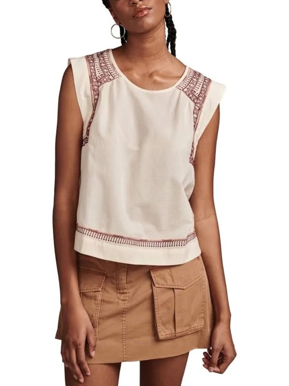 Lucky Brand sleeveless embroidered top, ivory, XL, like new